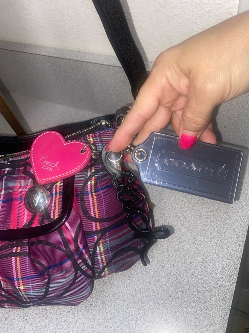 Coach Poppy Pink/Purple/Black Tartan Groovy Shoulder/Crossbody Bag EUC - Picture 6 of 15